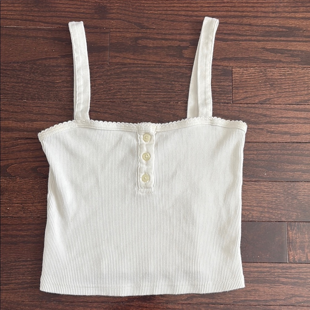 Brandy Melville White Ribbed Button-Front Tank Top